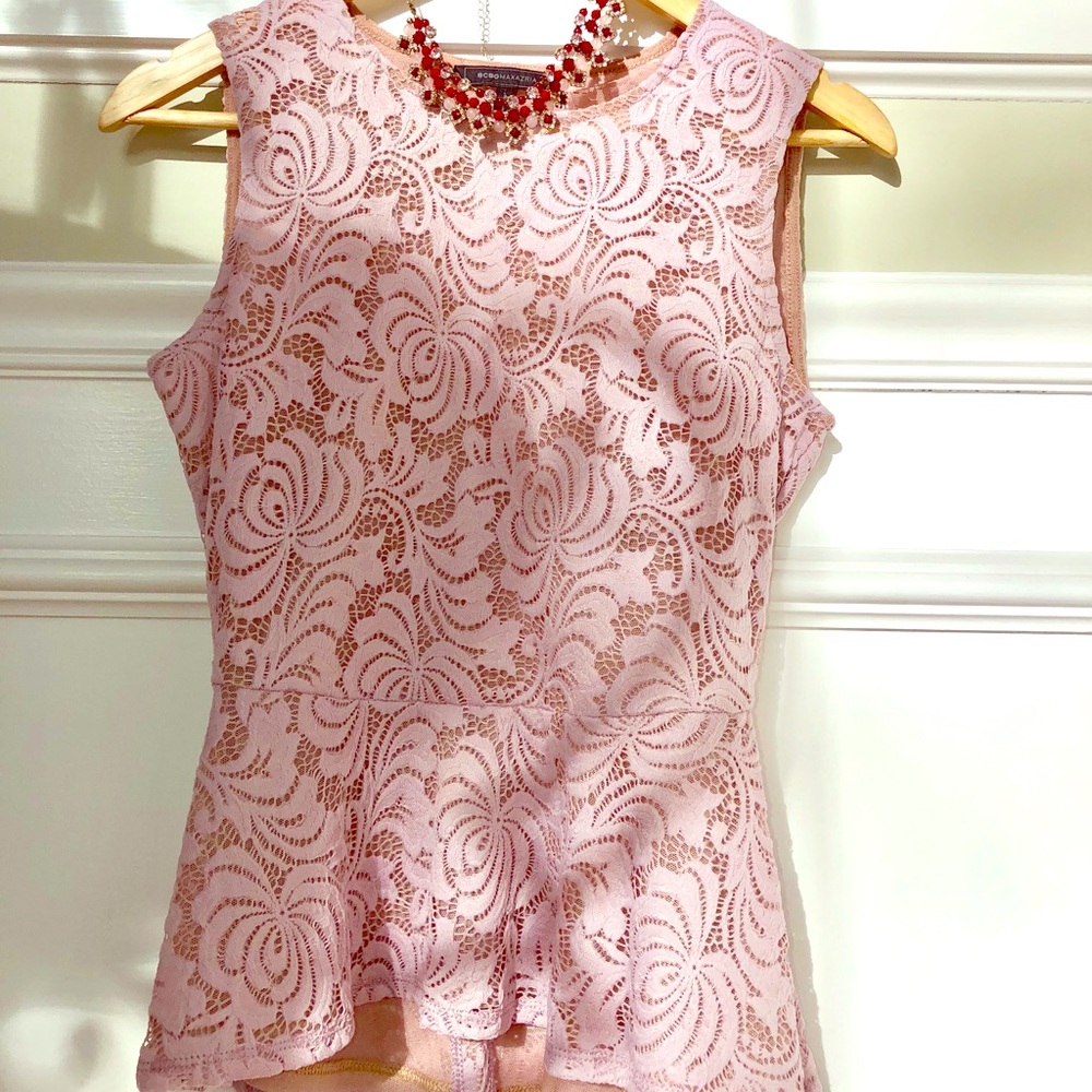 BCBG MAXAZRIA KEREN LACE PEPLUM TOP XS